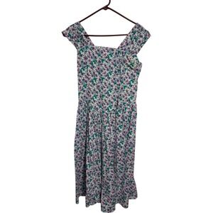 Pellini by Von Bramlett Floral Midi Dress Vintage Purple Green Cotton Size 10
